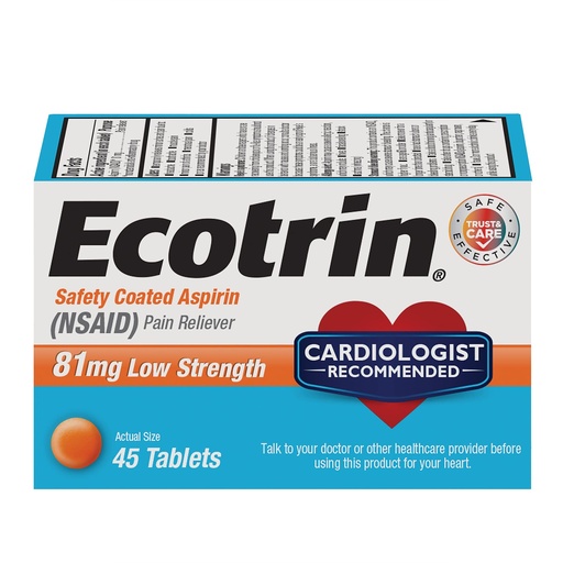[BRSWIYIFDENAADT2] Ecotrin Low Strength Safety Coated Aspirin, NSAID 81mg, 45 count