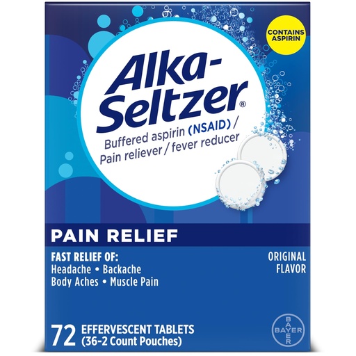 [BRSRGYAEDEOQKDLG] Alka-Seltzer Pain Relief, Aspirin Effervescent Tablets for Fast Pain Relief, 72 Ct