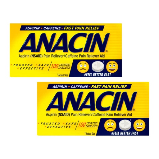 [BRSWGFQ7B4CWK33D] Anacin Fast Pain Relief Pain Reducer Aspirin Tablets, 200 Tabs (Value Pack of 2)