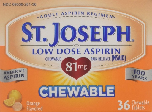[BRSWKGYIBIFR2FLE] St. Joseph Orange Chewable 81mg Aspirin, 36 Tablets (Pack of 6)