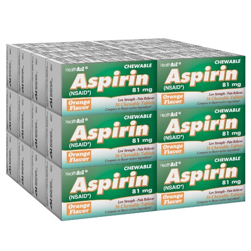 [BRSWYZQODN4AMA3U] HealthA2Z® Aspirin 81mg | Low Strength | Chewable Tablets | Orange Flavor | Pain Reliever & Fever Reducer | 24 Packs of 36 Tablets (864 Chewable Tablets Total) | Value Pack | NSAID