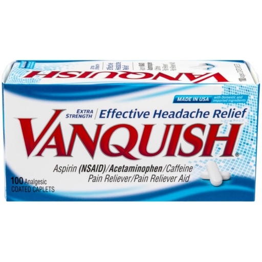 [BRSWECQQARYGYYA7] Vanquish Headache Relief, Acetaminophen, Aspirin, Caffeine, 100 Caplets, Packaging May Vary