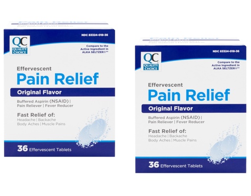 [BRSW2YYYAACGGHTB] Quality Choice Effervescent Pain Relief, Original Flavor, Buffered Aspirin (NSAID) Pain Reliever and Fever Reducer, 36 Tablets (Pack of 2)