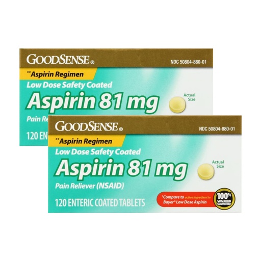 [BRSRGGA5BF5BUD3B] GoodSense Aspirin 81 Mg Enteric Safety Coated Tablets, 120 CT (Pack of 2)