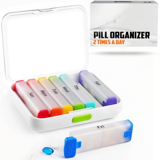[BRSROBT2AAJQAHI7] BEXEEN Weekly Pill Organizer 2 Times a Day - Pill Box 7 Day Am Pm - Travel Medicine Organizer Twice Daily Vitamin Holder Portable Supplement Case Week Morning Night Med Dispenser Detachable Container