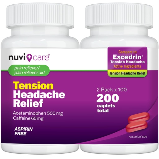 [BRSRACQOAAFB6DL3] NUVICARE Tension Headache Relief Pills with 500mg Acetaminophen and 65mg Caffeine - Non Aspirin Pain Reliever Aid - Compare to Active Ingredient in Aspirin Free Excedrin Tension Headache (2 Pack)