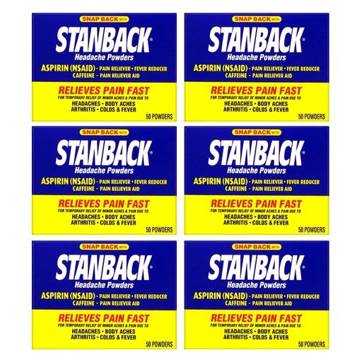 [BRSWIYQOAR7RM3A3] Stanback Headache Powders, Fast Pain Relief with Aspirin (NSAID) and Caffeine, 50 Count (6 Pack)