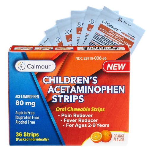 [BRSREZ35OYNQ43Q6] Children's Acetaminophen 36 Strips | Pain Reliever & Fever Reducer | Fast-Acting Support for Cold & Flu Symptoms | Oral Chewable Strips for Kids Ages 2-9 | Travel Size, Orange Flavor
