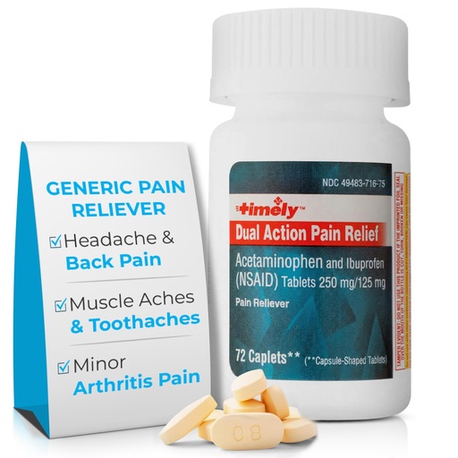 [BRSROGQ7B4OR6DQ4] TIME-Cap Labs Dual Action Pain Reliever Acetaminophen 250mg & Ibuprofen 125mg – Back Pain, Arthritis & Headache Relief – National Brand Equivalent, Factory Direct NSAID - 72 Caplets
