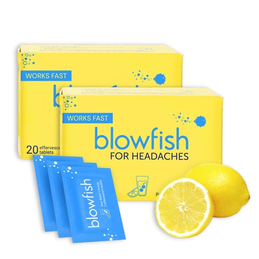 [BRSRMFQ7CEARY2T6] Blowfish for Headaches | Maximum Strength Effervescent Pain Relief Tablets – Treats Headaches Fast, 2X Faster Than Pills – Lemon Flavor (2 Pack)