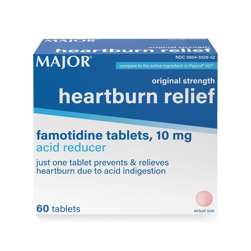 [BRSWKEY2OIGA4DDK] MAJOR Original Strength Heartburn Relief - Famotidine Tablets, 10 mg - Acid Reducer - 60 Count