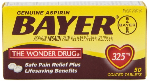 [BRSWIZT2C4JQMYD6] Genuine Bayer Aspirin 325mg Tablets, 50-Count (Pack of 2)