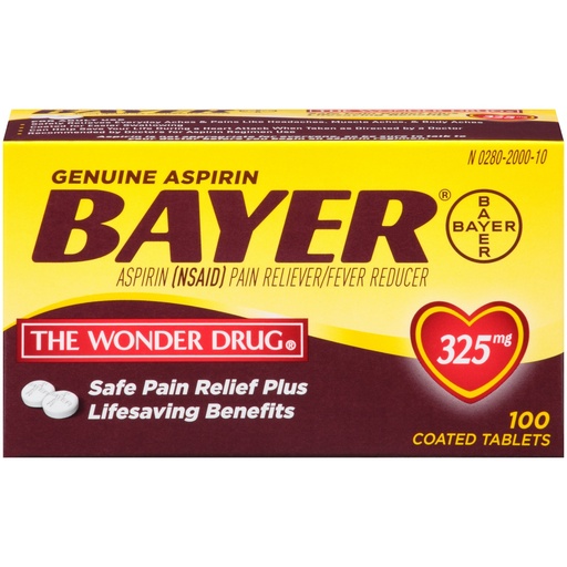 [BRSWIYYCDIPRUFYV] Genuine Bayer Aspirin 325mg Coated Tablets, Pain Reliever and Fever Reducer, 100 Count