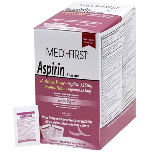 [BRSRGAD7AQNWOGTP] Medi-First Aspirin, Tablets for Headache Relief, Multi-Symptom Pain Reliever and Fever Reducer, Pain Relief Tablets for Tooth and Muscle Pain, Backache, [500 Count, 325 mg per Tablet]