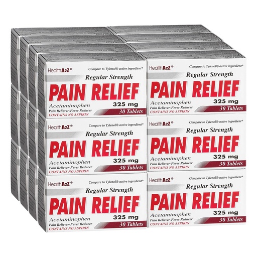 [BRSREBIECANBE23J] HealthA2Z® Regular Strength Pain Relief | Acetaminophen 325mg | Pain Reliever & Fever Reducer | 24 Packs of 30 Tablets Each (720 Tablets Total) | Value Pack | Contains No Aspirin