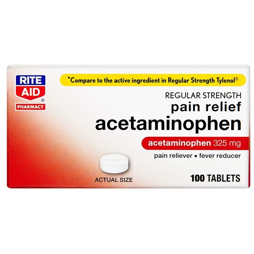 [BRSWIYLZBMMQGYDU] Rite Aid Regular Strength Pain Relief Acetaminophen, 325mg - 100 Tablets | Pain Reliever and Fever Reducer | Joint Pain Relief | Muscle Pain Relief | Arthritis Pain Relief | Back Pain Relief Products