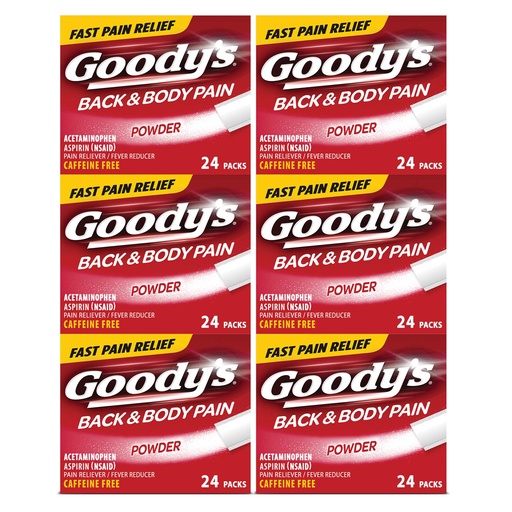 [BRSWKZQAC54WGYD2] Goody's Back and Body Pain Relief Powder, 24 Count, 6 Pack