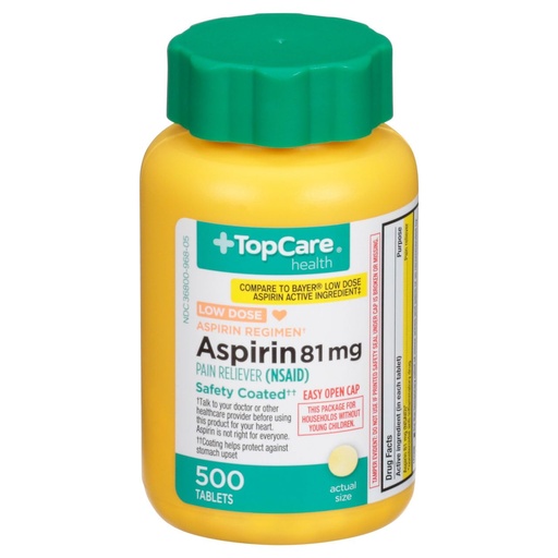 [BRSRGFT6CR7BYG37] Topcare, Health Adult Low Dose Aspirin 81Mg Coated Tablets, 500 Count