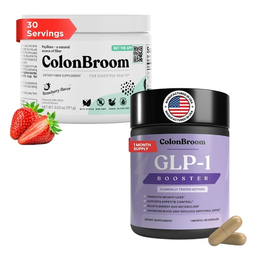 [BRSRGBIEOUHWGC3X] ColonBroom GLP-1 Weight Management (30 Servings) + Psyllium Husk Powder Supplements (Strawberry, 30 Servings) | Supports Appetite Control, Energy, Mood Balance, Bloating Relief & Gut Health