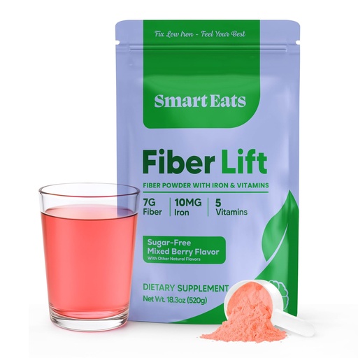 [BRSRGBLYOIBGMYLZ] Smart Eats - Fiber Lift | Psyllium Husk Powder | Gentle Iron | Vitamins D, C, B12, Folate, Biotin | Support Digestion, Energy, Immunity, Blood | Mixed Berry Flavor | Sugar-Free | 30 Scoops