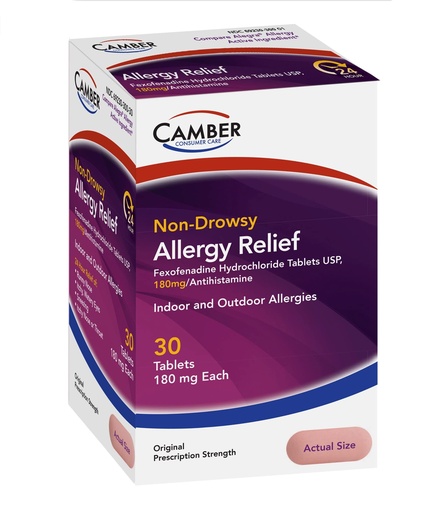 [BRSWGYYBCUDWAHL2] Camber Consumer Care Adult Non-Drowsy Antihistamine Tablets for 24-Hour Allergy Relief, Fexofenadine HCl 180 Mg, 30 Tablets.