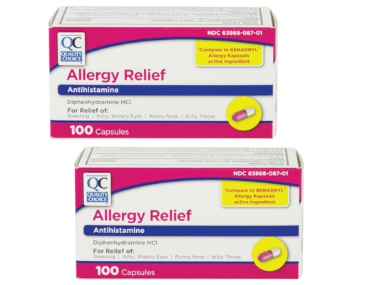 [BRSWGZI5AEIWACAY] Quality Choice Allergy Relief Antihistamine Medicine 100 Capsules Each (2)