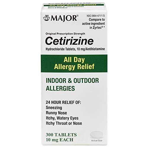 [BRSWGZITA4CRU23V] All Day Allergy Relief Cetirizine 10MG 300 Count Tablets by Major