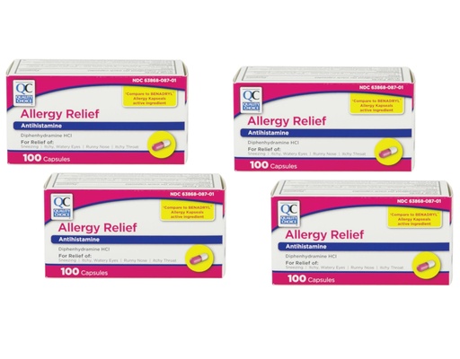[BRSWGZI5BAHAO2TG] Quality Choice Allergy Relief Antihistamine Medicine 100 Capsules Each (4)