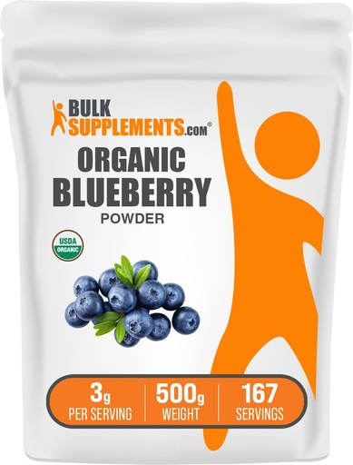 [BRSWYZI3C4NWADLF] BulkSupplements.com Organic Blueberry Powder - Antioxidant Support, Bluberry Supplement - Vegan & Gluten Free, 3g per Serving, 500g (1.1 lbs) (Pack of 1)