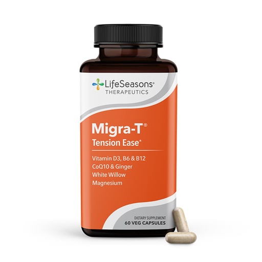 [BRSRGCD5A4GRYF3P] LifeSeasons Migra-T Tension Ease – Headache & Migraine Support Supplement with Feverfew, White Willow, Magnesium, CoQ10 & Ginger – Tension, Light Sensitivity & Nervous System Balance - 90 Capsules