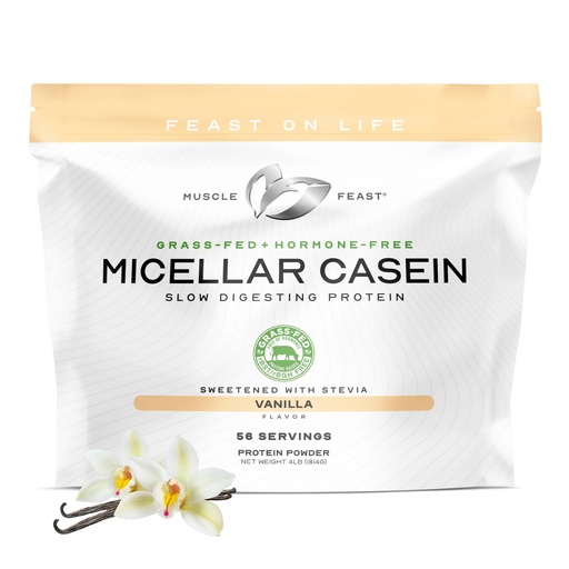 [BRSWI2QHDFYWYFLA] Muscle Feast Grass Fed Micellar Casein Protein Powder, Pasture Raised & Hormone Free, Slow Digesting Casein Protein - Supports Overnight Muscle Recovery, Gluten Free Protein Powder - Vanilla, 4lb