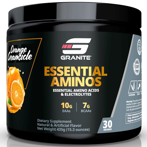 [BRSW2CYNCJ7BSELX] Granite Essential Amino Acids Powder for Muscle Recovery and Growth with 10g EAAs and 7g BCAAs - Soy-Free, Gluten-Free, 448g (30 Servings), Orange Creamsicle Flavor