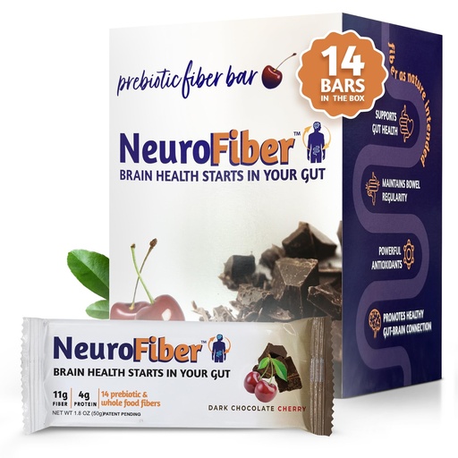 [BRSREAQRC54BOADV] NeuroFiber Prebiotic High Fiber Bars – Gut Health, Bowel Regularity & Brain Function Support – Plant-Based, Gluten Free, Vegan (Pack of 14, Dark Chocolate Cherry)
