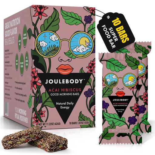 [BRSRGHQCCANWYHLH] JOULEBODY Organic Super Food Bars - Acai Hibiscus Meal Replacement Bars Protein - Good Morning Sports Nutrition Bars for Real Nourishment, Plant Based 10g Protein, 7g Fiber, No Refined Sugar, 10 Count