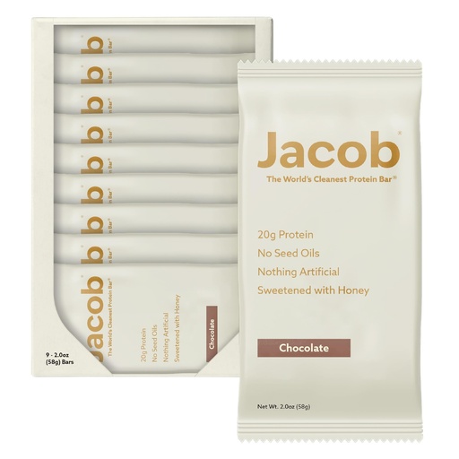 [BRSRAGQ5OUDRMYD7] Jacob Bar, Protein Bars, Chocolate (9 Bars Total) - 20g Grass-Fed Protein, No Seed Oils, Nothing Artificial