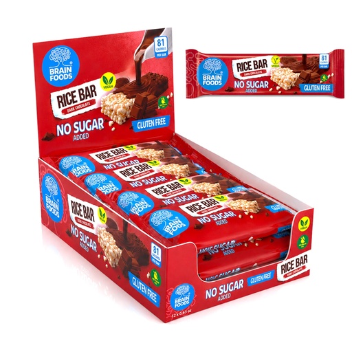 [BRSRGBIZAQHQEA3H] BRAIN FOODS Rice Bar - Gluten Free, Vegan, No Sugar Added, No Palm Oil, .63 oz, 81 Calories, (12, Dark Chocolate)