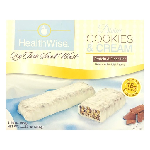 [BRSWYZQ2CB7BGGTA] Healthwise - Divine Cookies and Cream Bar | High Fiber Diet Snack Bars | Hunger Control and Appetite Suppressant High Protein, Low Fat, Chol Free, Low Net Carbs, (7 Bars)