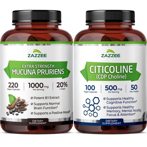 [BRSRECAFAAMWE33D] Zazzee CDP Choline and Mucuna Pruriens Supplements | Citicoline 500mg Plus Mucuna Pruriens Extract | Brain Support Bundle