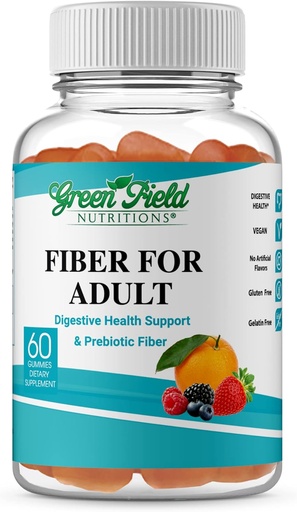 [BRSRMBIZDIIAM2TX] Greenfield Nutritions: Halal Fiber Gummies for Adult from Prebiotic Soluble Chicory for Digestive & Gut Support, Immune Support, Non-GMO, Gelatin Free, Gluten Free 60 Counts, Halal Vitamins