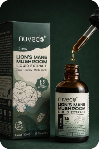 [BRSROGIFBEMWCDQU] Nuvedo Lions Mane Mushroom Liquid Extract | 50 mL | 1:5 Dual Extract