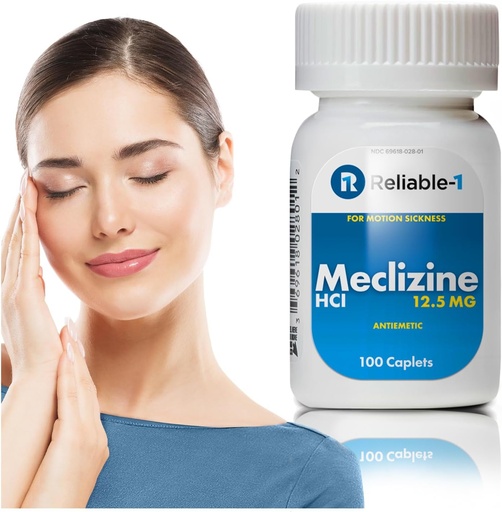 [BRSWKGDQOEMROHAV] Reliable-1 Laboratories Meclizine HCL 12.5 mg Caplets - Prevent Nausea, Vomiting, and Dizziness Caused by Motion Sickness (100 Caplets, 1 Bottle)