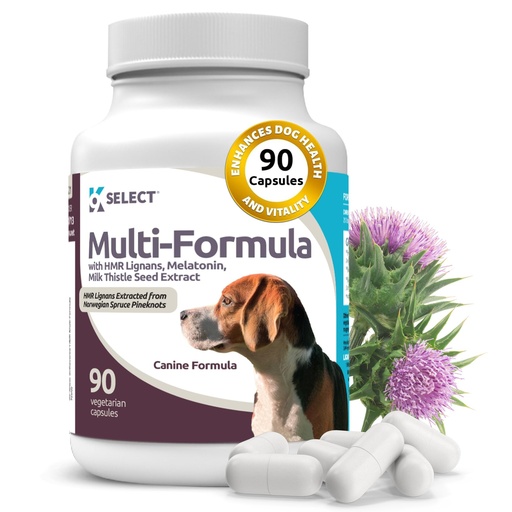 [BRSW2YALOUIGYE3K] K9 Select Multi-Formula Dog Vitamins for Medium Dogs - 20mg HMR Lignans, 2mg Melatonin, 40mg Milk Thistle - Helps Heart, Liver, Digestion & Coat Health, Dog Multivitamin, 90 Capsules