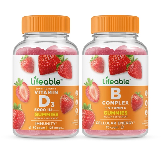 [BRSW2HQROFYQE2DG] Lifeable Vitamin D 5000 IU + B Complex, Gummies Bundle - Great Tasting, Vitamin Supplement, Gluten Free, GMO Free, Chewable Gummy
