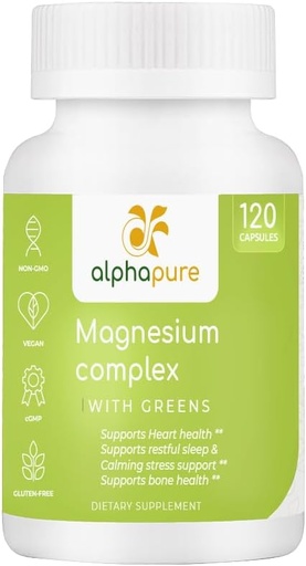 [BRSROBI2AACA2D3G] Magnesium Complex with Greens, Magnesium Glycinate, Magnesium Gluconate, and Magnesium Malate Provide 250 mg of Elemental Magnesium Per Serving, Third Party Tested. Plus Five Greens Rich in Magnesium