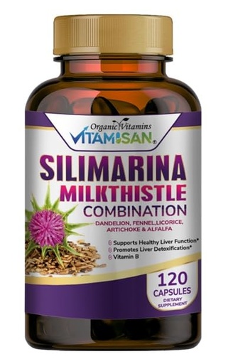 [BRSROA36PIBAAHL7] VITAMISAN Milk Thistle silimarina with Dandelion, Fennel. Licorice, Artichoke Alfalfa Detox & Cleansing Formula Support Liver 120 Capsules