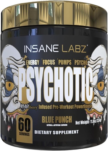 [BRSRAEIKAQHRM3TO] Psicotic d'or Insenz, High Stimulant Pre- Workout Powder, Extrem Equament Focus a l'Energia, Bombes i fiurance amb Beta Alanine, DMAE Bitrunder (60 Servings, Blue Punch)