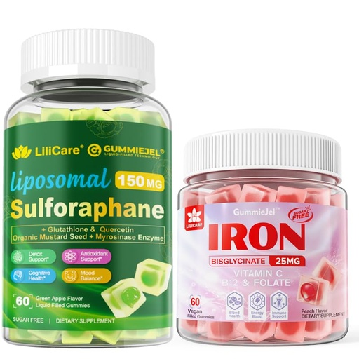 [BRSRE2YNBEAWAA3V] 1 Pack Vegan Iron Supplement & Sulforaphane with Glutathione Gummies