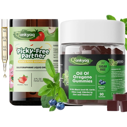 [BRSRGZIKO57BYFY2] Q'ankyaq Oregano Oil with Black Seed Oil Organic Gummies for Kids and Adults | 6-in-1 Oregano Oil Supplement, Sulforaphane Supplement for Kids, Appetite Booster, & Vegetable Nutrition Gap