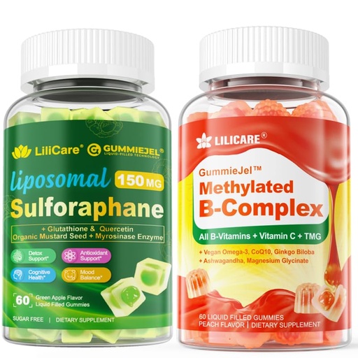 [BRSRE2YNC4FG2HLO] LILICARE 1 Pack Super Vitamin B Complex Gummies & Sulforaphane with Glutathione Gummies