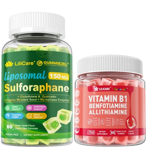 [BRSRE2YHPMHRMAI2] LILICARE 1 Pack Vitamin B1 Gummiesb & Sulforaphane with Glutathione Gummies